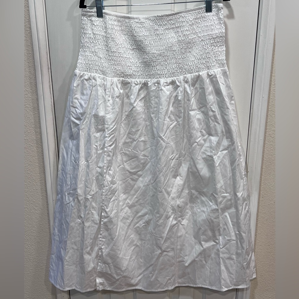 Wild Fable White Smocked A-Line Maxi Skirt with Slit Size L NWT
